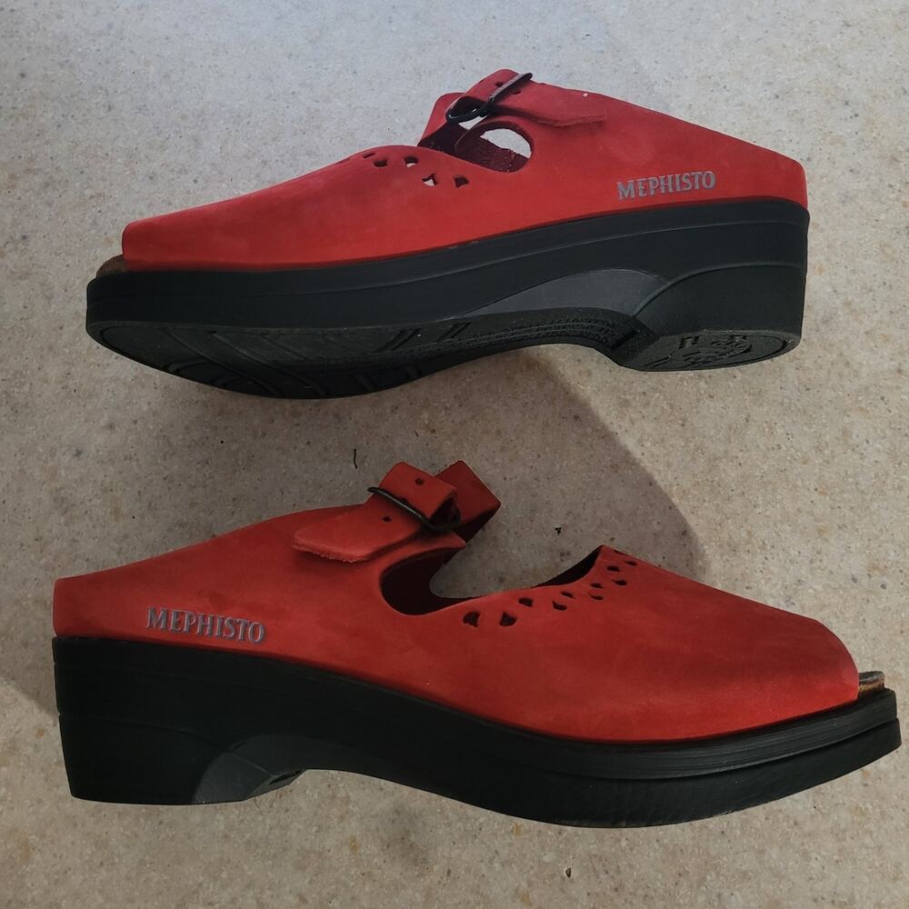 Mephisto Red Leather Clogs EU 40 US 10 Cork Footbed Air Relax Made France